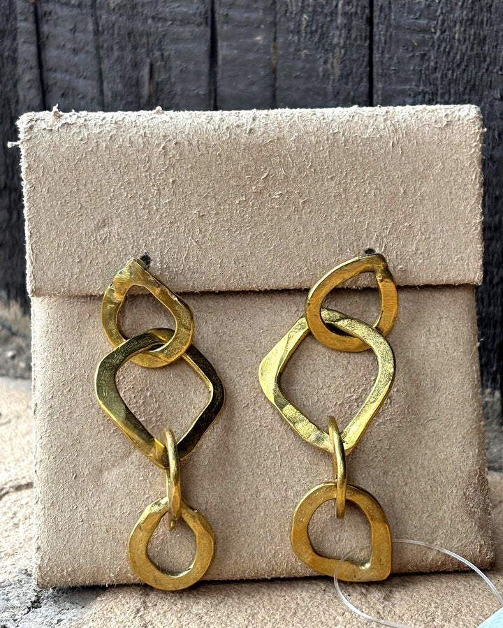 Brass Link Chain Earrings – Hand Forged Organic Link Dangle Earrings, Sterling Silver Posts, Sculptural Statement Chain Jewelry