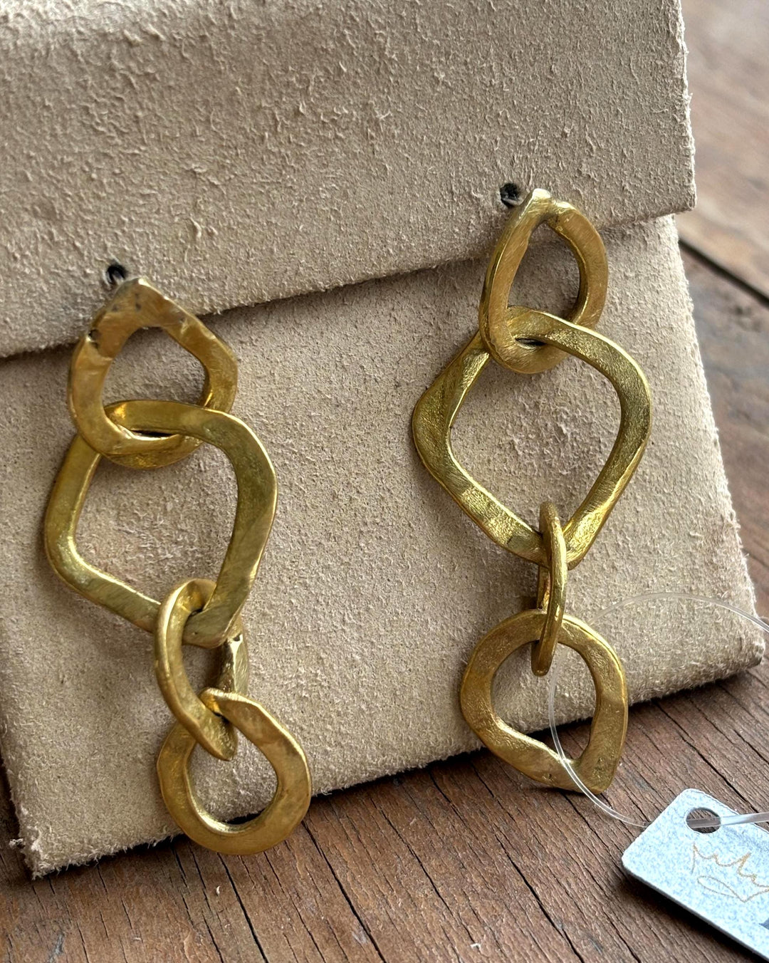 Brass Link Chain Earrings – Hand Forged Organic Link Dangle Earrings, Sterling Silver Posts, Sculptural Statement Chain Jewelry