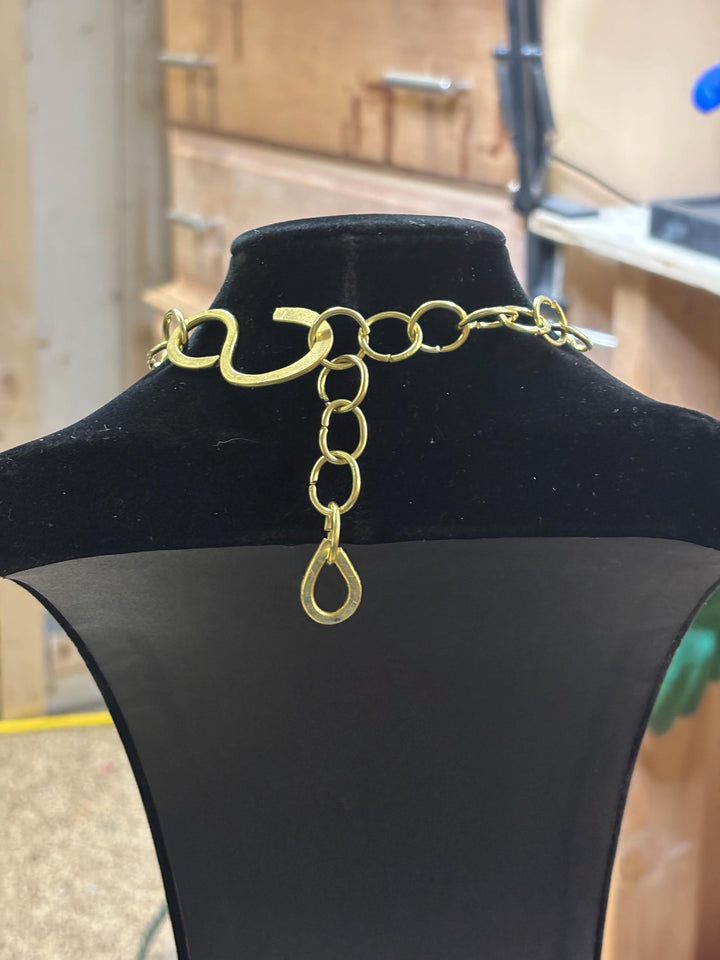 Large Modern Statement Necklace for Women – Handmade Sculptural Chain Necklace – Asymmetrical Gold Collar – Bold Artisan Jewelry Gift