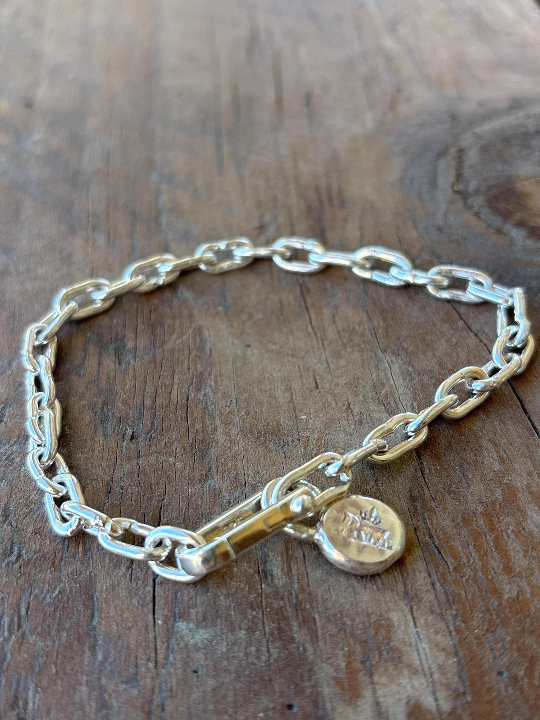 Hand Forged Brass Link Bracelet for Men – Solid Chain Bracelet, 30 Link Artisan Bracelet, Minimalist Men’s Jewelry, Tarnish Resistant