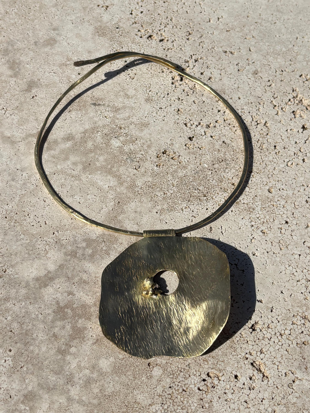 Hand Hammered Brass Statement Choker Necklace | Organic Sculptural Pendant | Bold Artisan Collar | Modern Minimalist Jewelry | Gift for Her