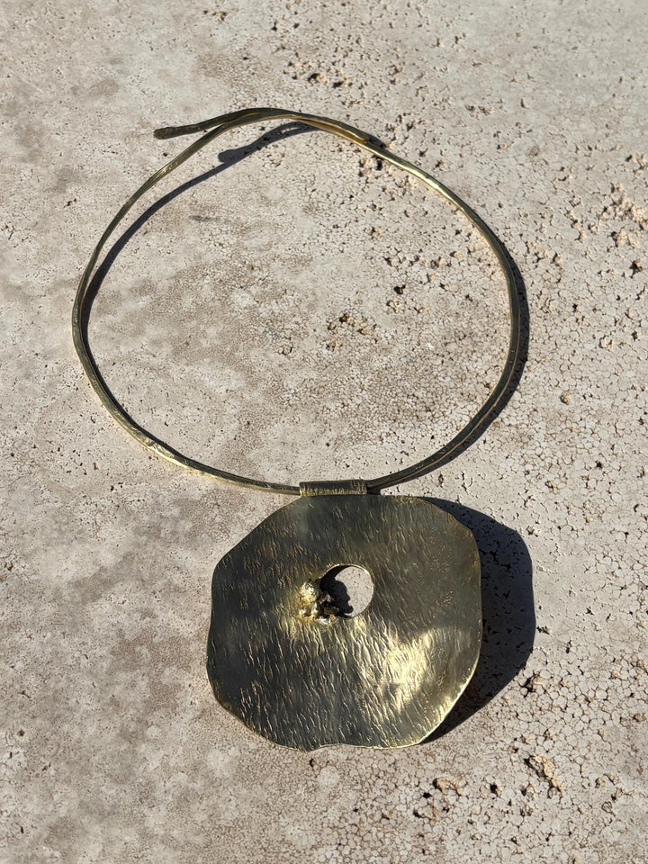 Hand Hammered Brass Statement Choker Necklace | Organic Sculptural Pendant | Bold Artisan Collar | Modern Minimalist Jewelry | Gift for Her