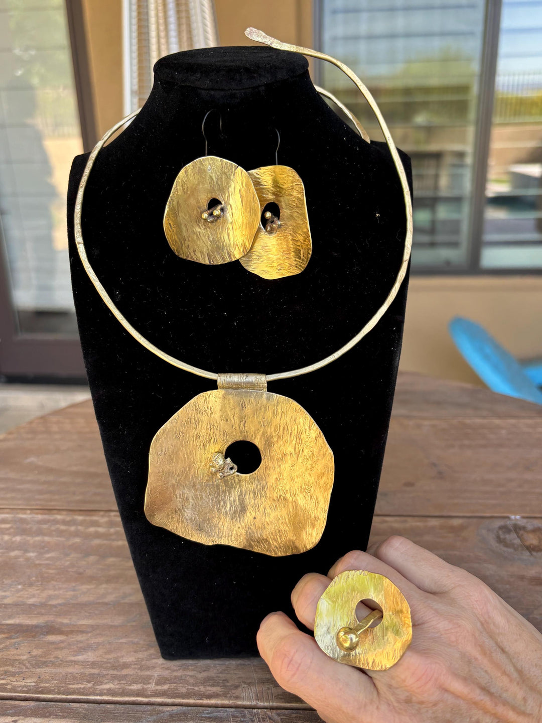 Hand Hammered Brass Statement Choker Necklace | Organic Sculptural Pendant | Bold Artisan Collar | Modern Minimalist Jewelry | Gift for Her