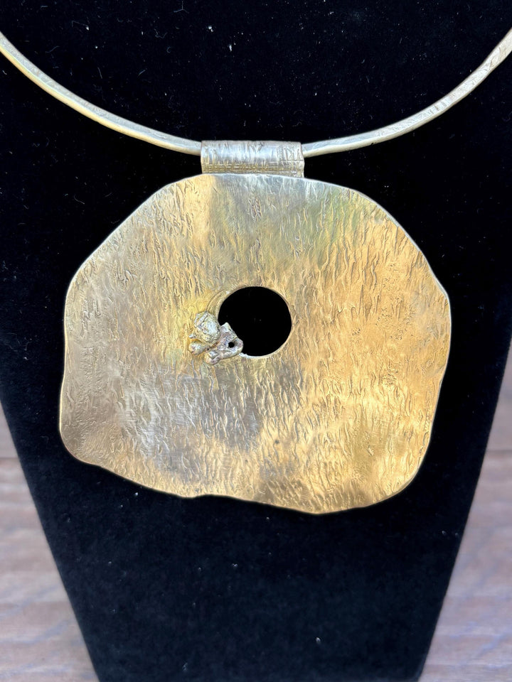 Hand Hammered Brass Statement Choker Necklace | Organic Sculptural Pendant | Bold Artisan Collar | Modern Minimalist Jewelry | Gift for Her