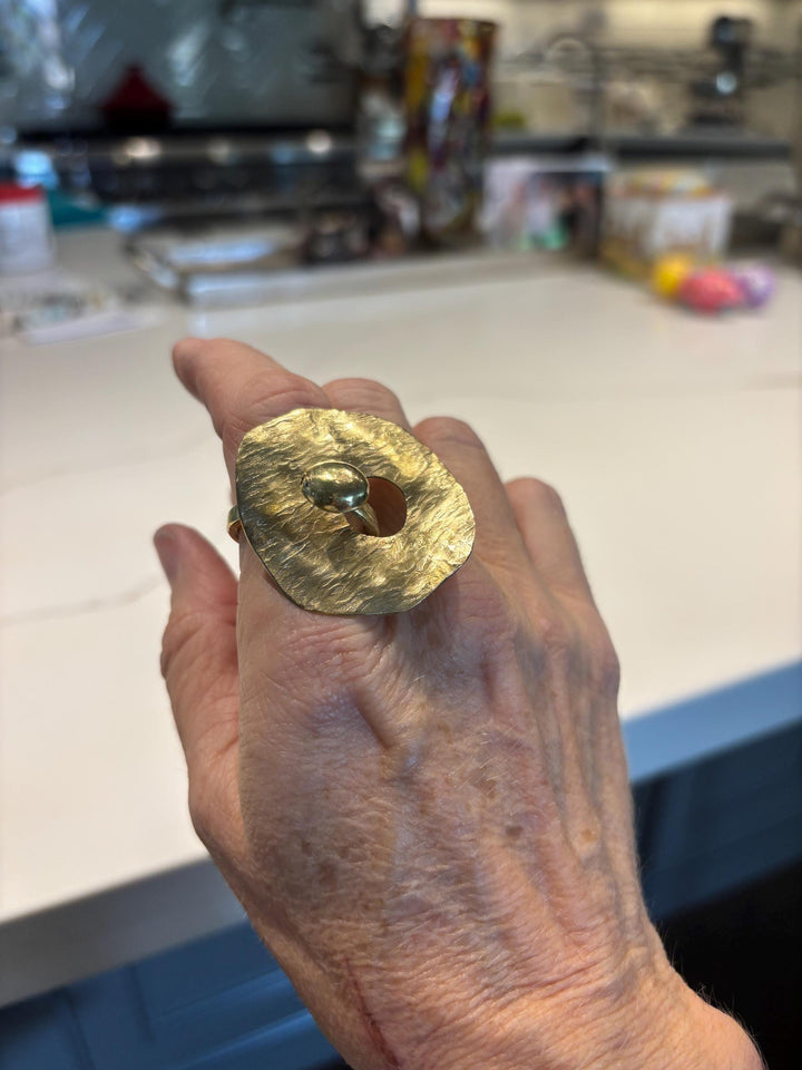 Bold Sculptural Statement Ring | Hand Hammered Brass Organic Ring | Modern Artisan Jewelry | Abstract Adjustable Ring | Unique Gift for Her