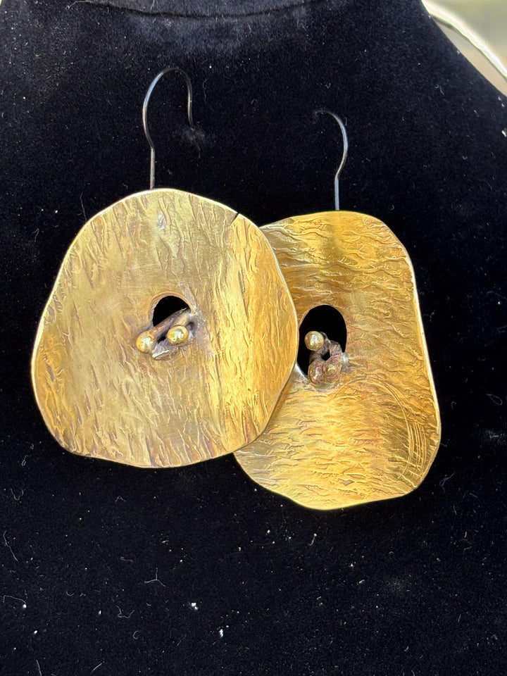 Hand Hammered Brass Statement Earrings | Bold Organic Stud Earrings | Modern Sculptural Jewelry | Minimalist Artisan Earrings | Unique Gift