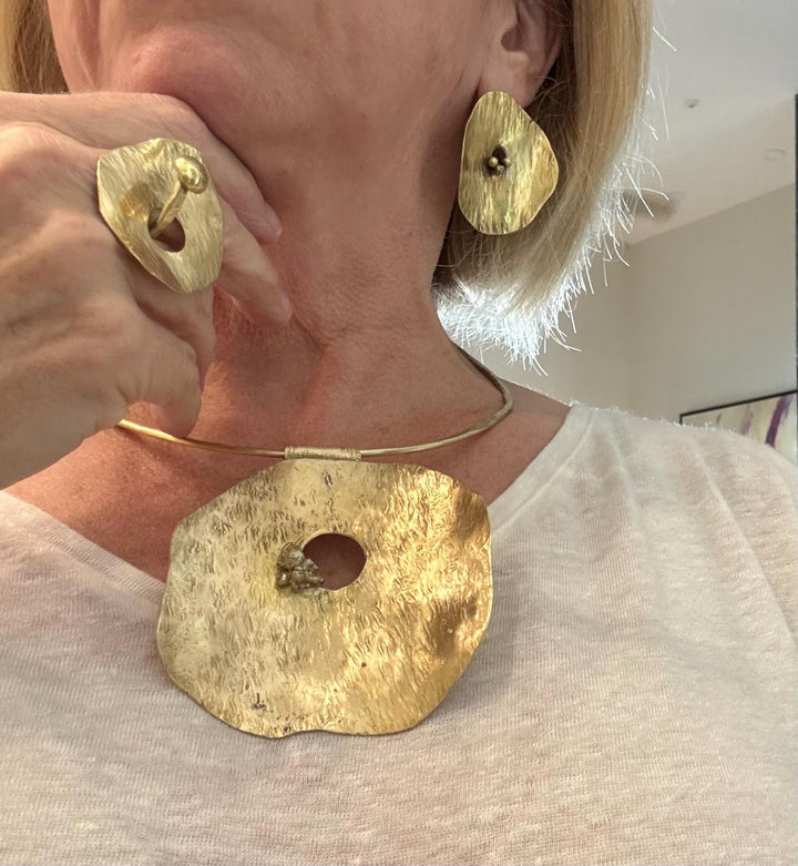 Bold Sculptural Statement Ring | Hand Hammered Brass Organic Ring | Modern Artisan Jewelry | Abstract Adjustable Ring | Unique Gift for Her