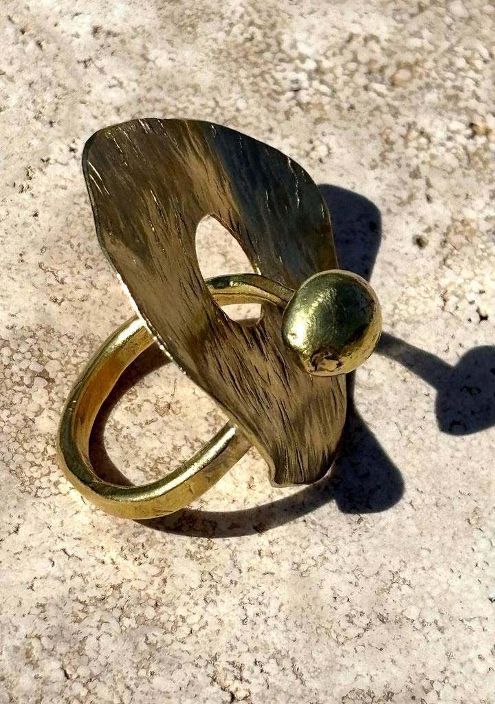 Bold Sculptural Statement Ring | Hand Hammered Brass Organic Ring | Modern Artisan Jewelry | Abstract Adjustable Ring | Unique Gift for Her