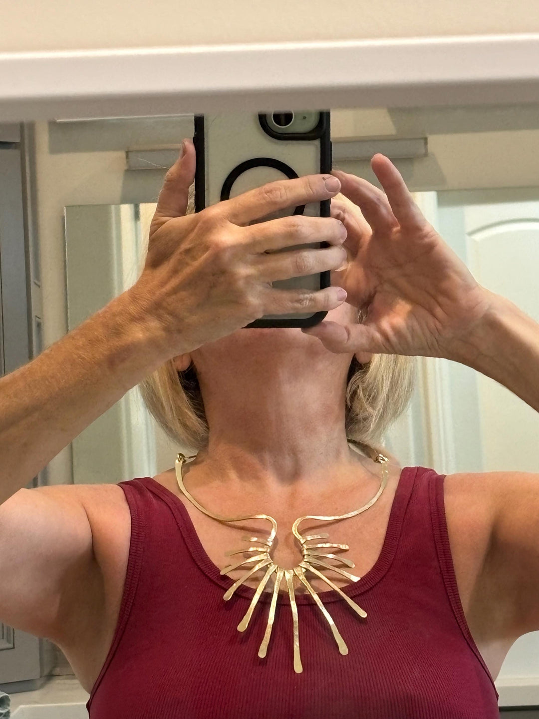 Hammered Brass Sunburst Collar Necklace | Statement Fringe Bib Necklace | Hand Forged Modern Tribal Jewelry | Bold Artisan Necklace