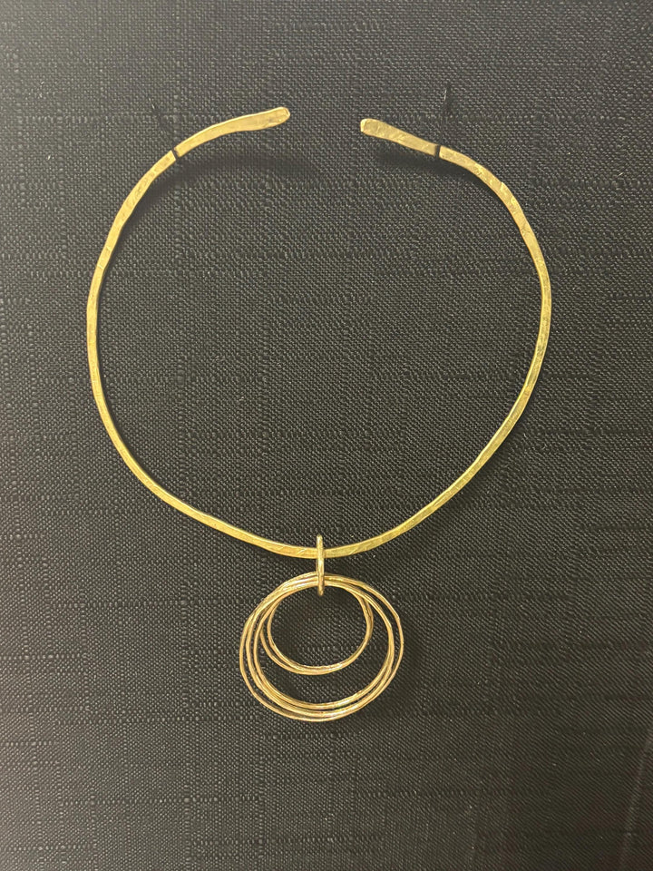 Hand Forged Brass Circle Necklace | Geometric Statement Choker | Artisan Hoop Pendant Necklace | Modern Minimalist Jewelry