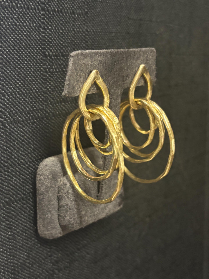 Hammered Brass Hoop Earrings, Multi Circle Dangle Earrings, Lightweight Statement Earrings, Artisan Handmade Jewelry, Boho Luxe Earrings