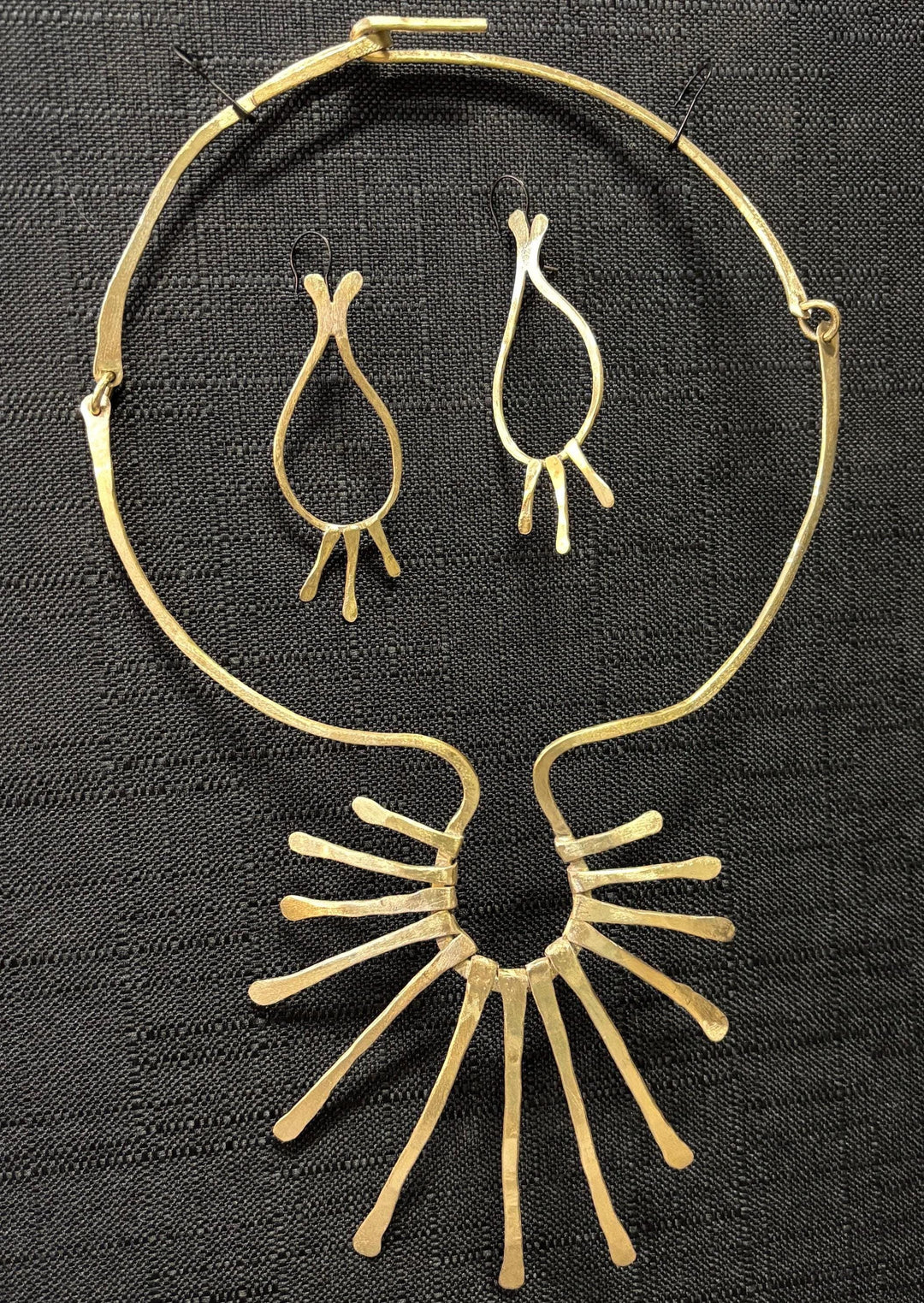 Hammered Brass Sunburst Collar Necklace | Statement Fringe Bib Necklace | Hand Forged Modern Tribal Jewelry | Bold Artisan Necklace