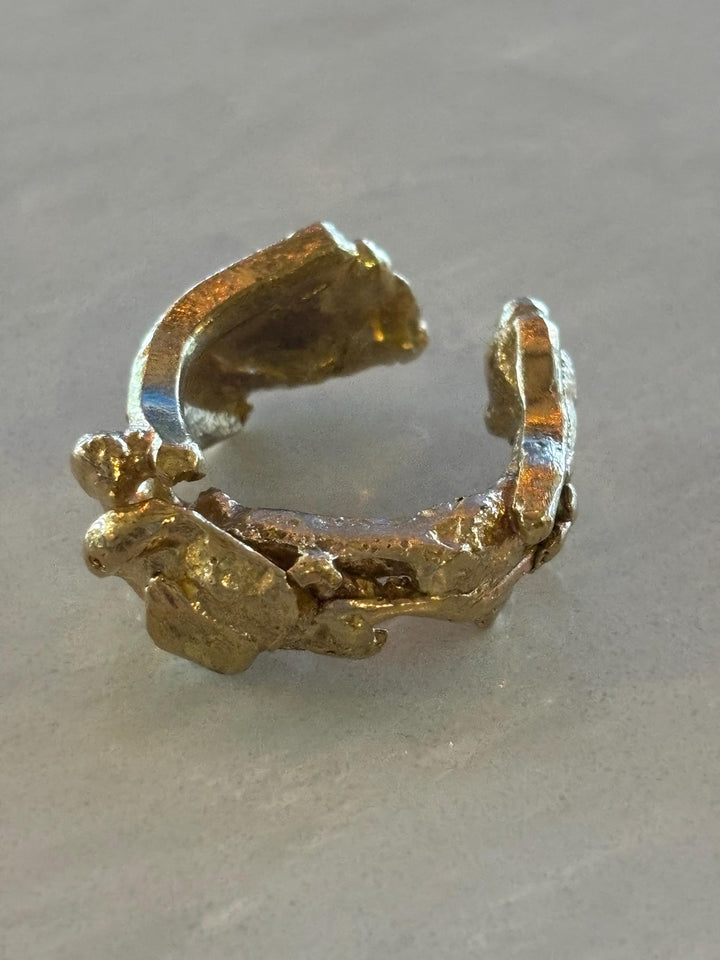 Chunky Organic Brass Ring Adjustable | Handmade Brutalist Statement Ring | Artisan Metalwork Jewelry