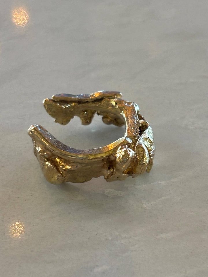 Chunky Organic Brass Ring Adjustable | Handmade Brutalist Statement Ring | Artisan Metalwork Jewelry