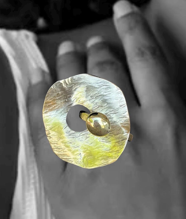 Bold Sculptural Statement Ring | Hand Hammered Brass Organic Ring | Modern Artisan Jewelry | Abstract Adjustable Ring | Unique Gift for Her