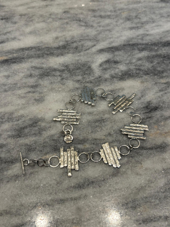 Sterling Silver Statement Bracelet, Hand Forged Silver Link Bracelet, Modern Architectural Jewelry, Artisan Silver Bracelet