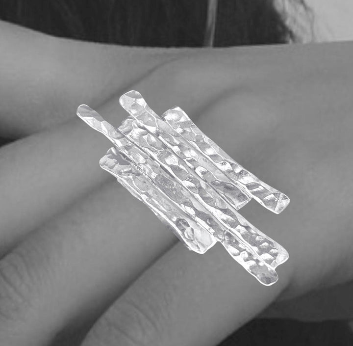 Sterling Silver Statement Ring, Hand Forged Silver Ring, Modern Architectural Ring, Artisan Silver Jewelry, Contemporary Ring