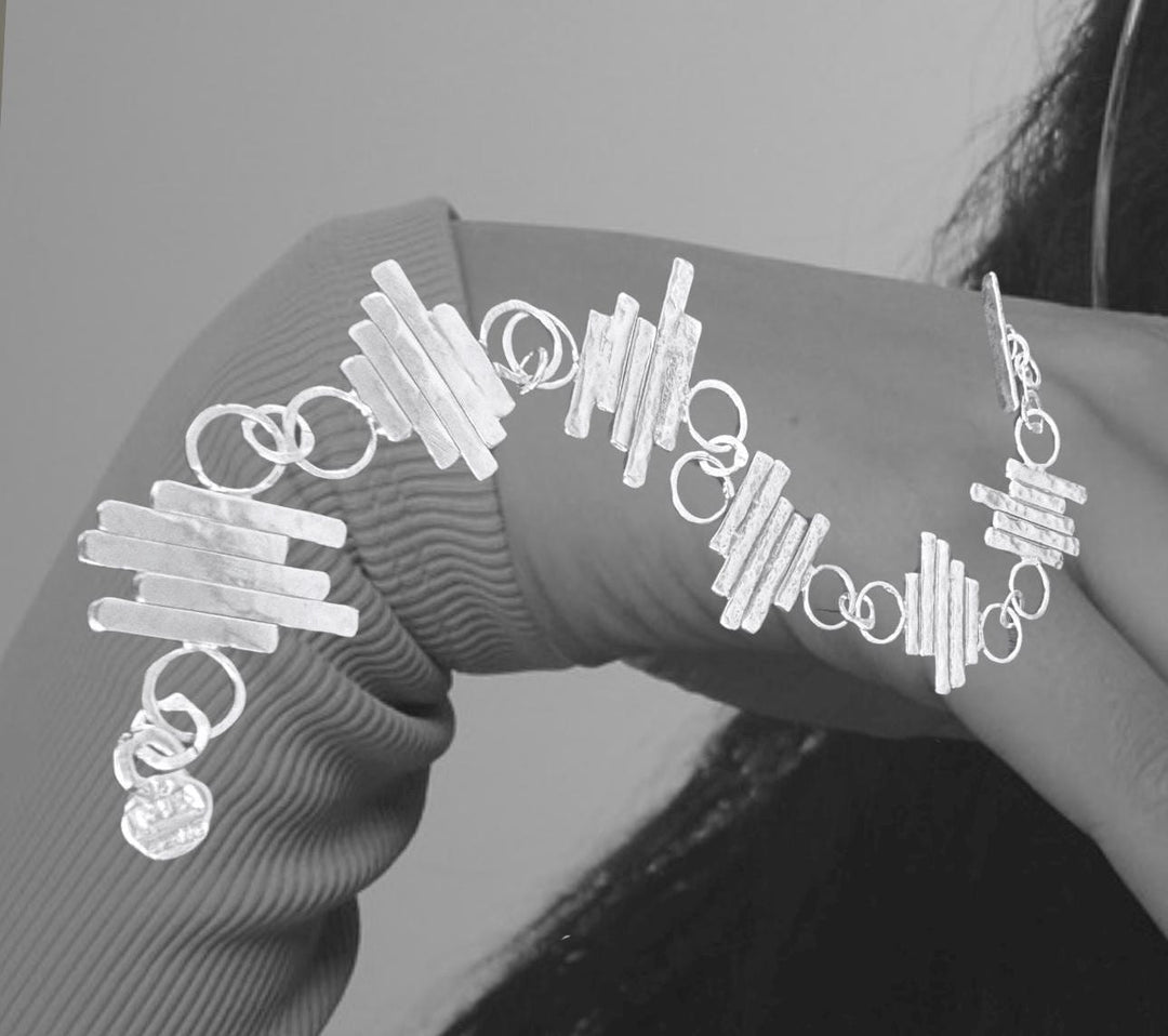 Sterling Silver Statement Bracelet, Hand Forged Silver Link Bracelet, Modern Architectural Jewelry, Artisan Silver Bracelet