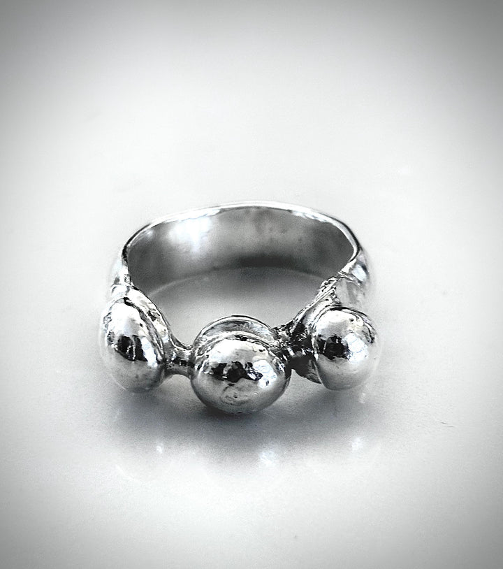 Sterling Silver Statement Ring, Organic Silver Ball Ring, 9 Gram Solid Sterling, Hand Forged Sculptural Ring, The Orbit Ring