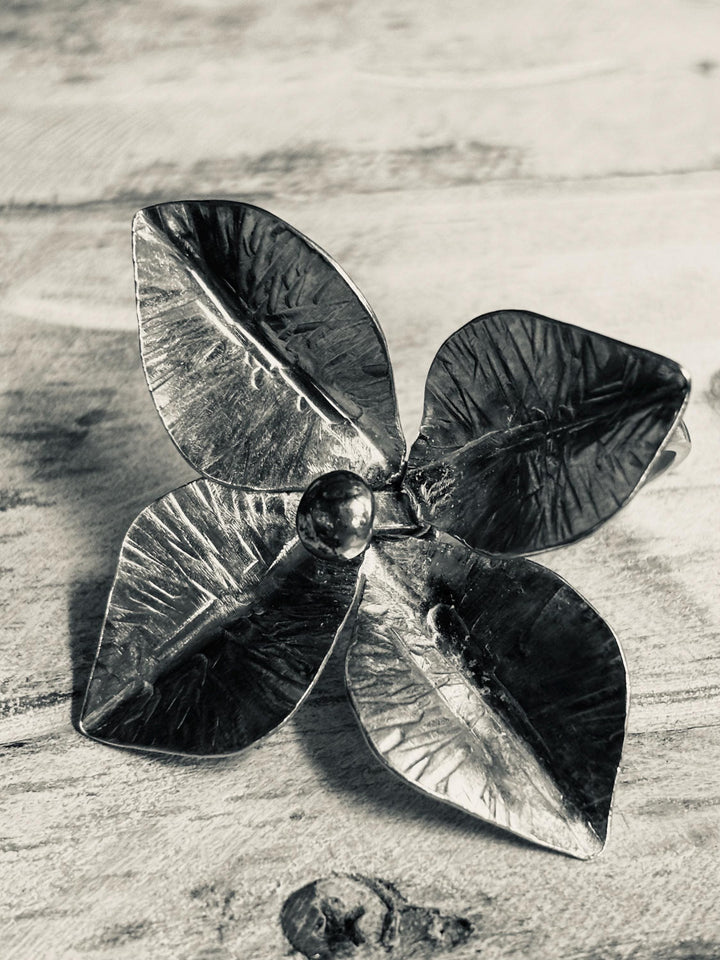 Sterling Silver Botanical Statement Ring, Sculptural Leaf Ring, Handmade Floral Cocktail Ring, Organic Wearable Art Jewelry