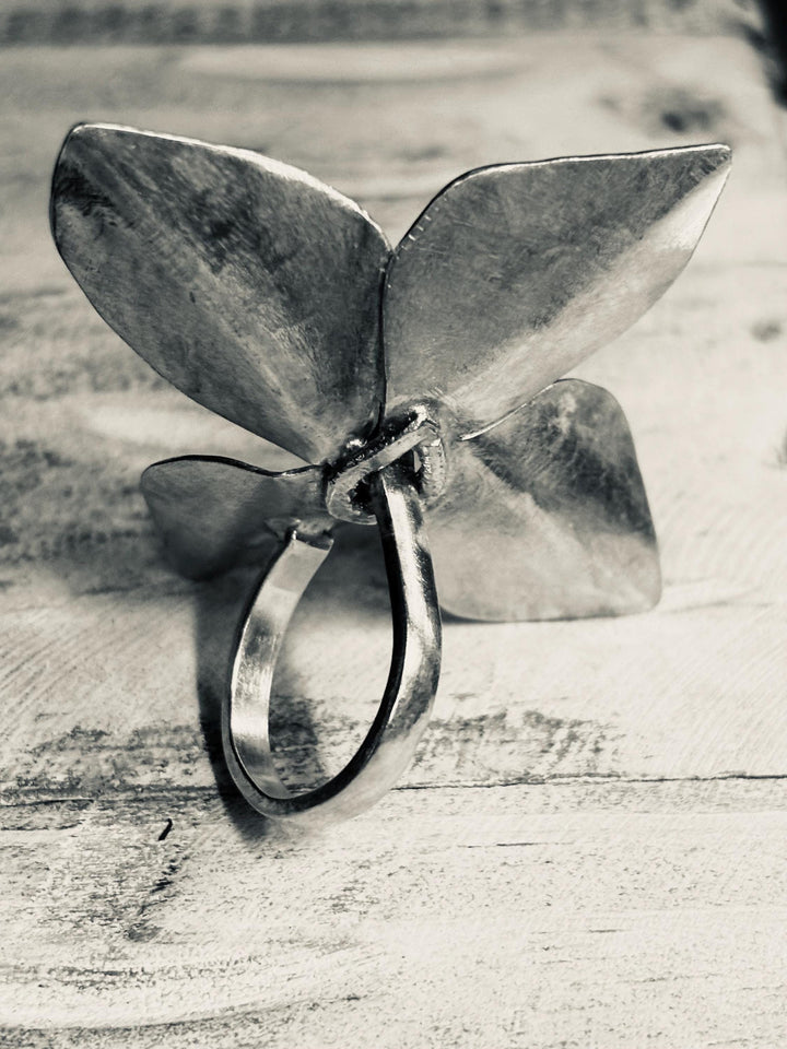 Sterling Silver Botanical Statement Ring, Sculptural Leaf Ring, Handmade Floral Cocktail Ring, Organic Wearable Art Jewelry