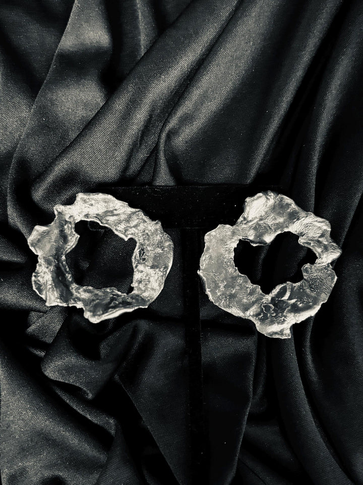 Molten Sterling Silver Earrings, Organic Brutalist Statement Earrings, Sculptural Silver Jewelry