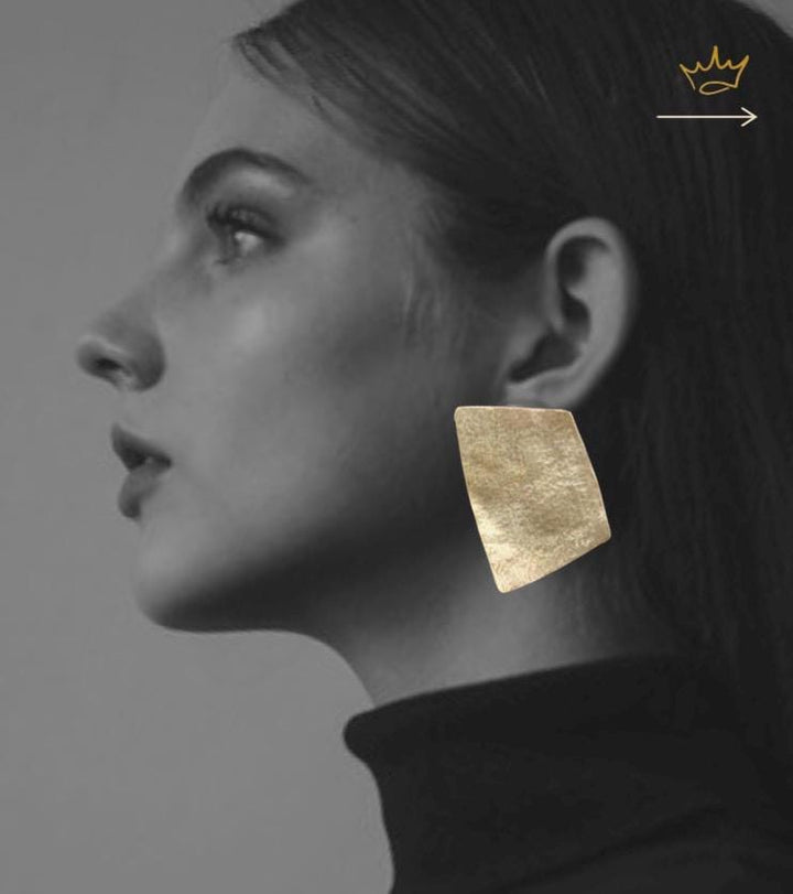 Geometric Brass Earring Statement Piece Modern Design Rectangle Shape Textured Metal Jewelry Gift Women Accessory Bold Style Handmade