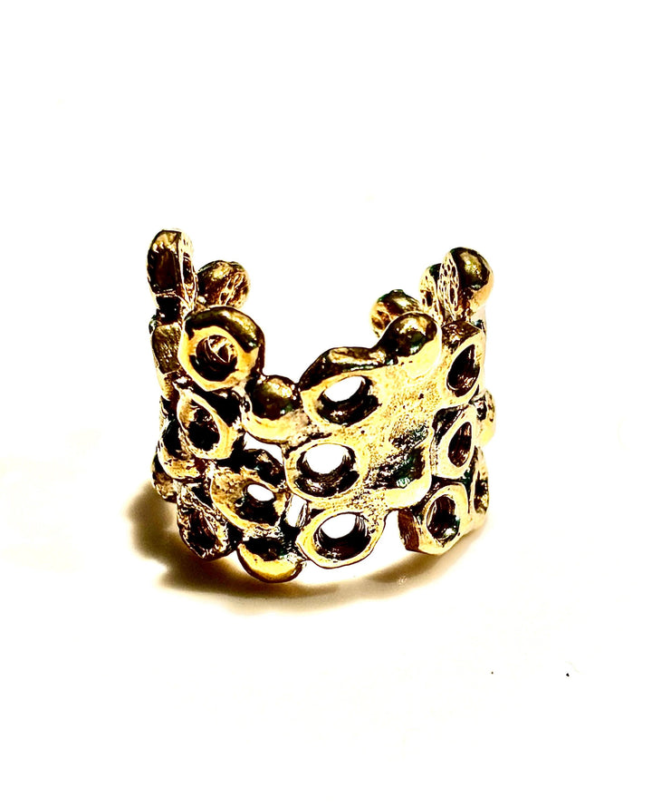 Organic Brass Statement Ring, Coral Reef Ring, Sculptural Wide Band Ring, Handmade Brutalist Jewelry, One of a Kind Ring
