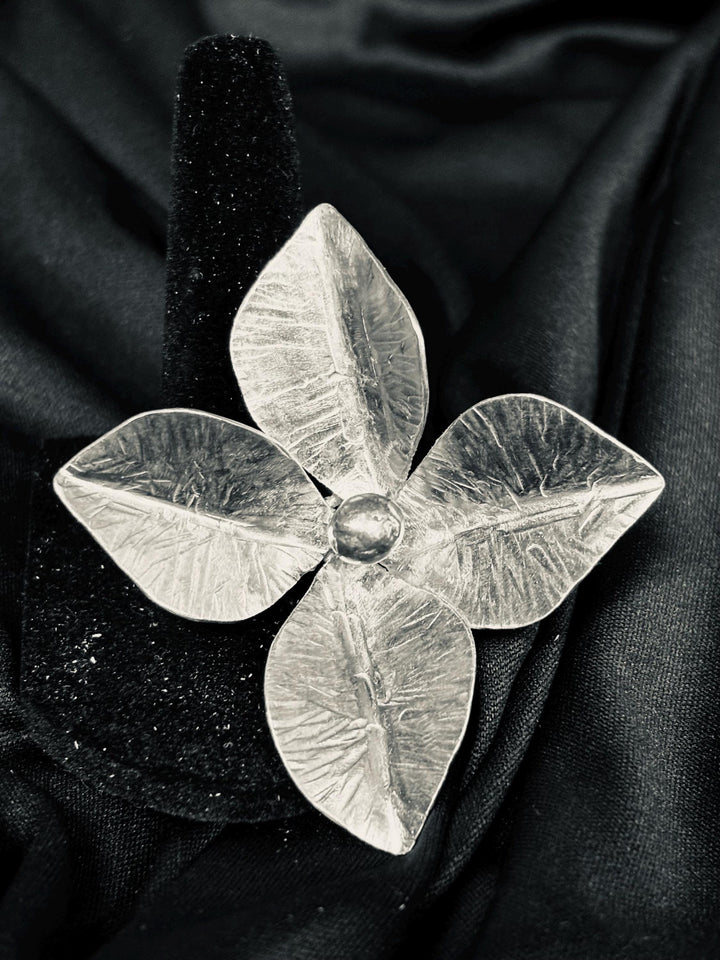 Sterling Silver Botanical Statement Ring, Sculptural Leaf Ring, Handmade Floral Cocktail Ring, Organic Wearable Art Jewelry