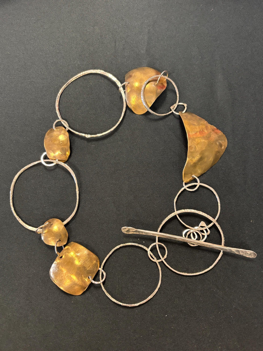 Sterling Silver & Brass Statement Necklace, Hand Forged Mixed Metal Sculptural Chain