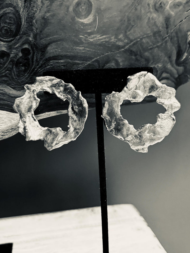Molten Sterling Silver Earrings, Organic Brutalist Statement Earrings, Sculptural Silver Jewelry