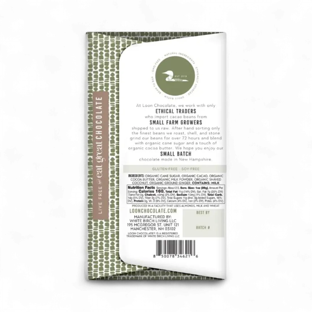 Caribbean Kiss Milk Chocolate Coconut Ginger Bar    2.3 oz