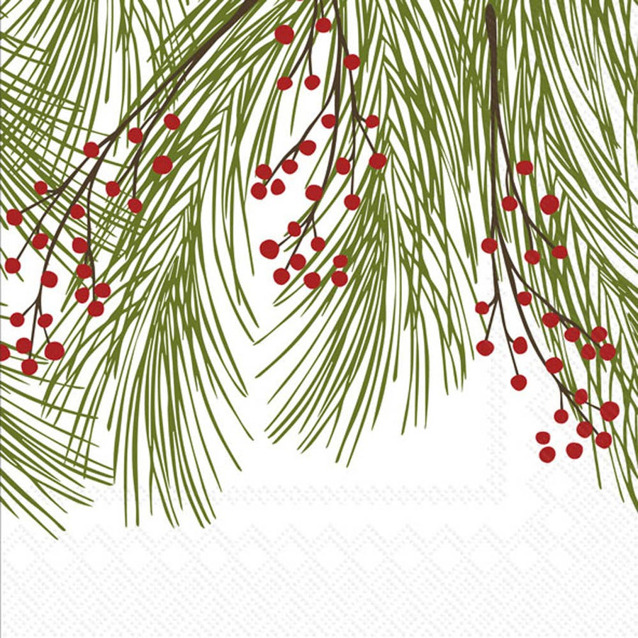 Paper Cocktail Napkins 20 ct Winterberry Pine Christmas - SEARED LIVING