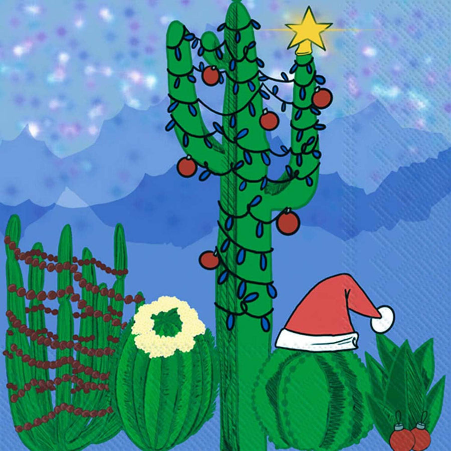 Paper Cocktail Napkins Pack of 20 Christmas Cacti - SEARED LIVING